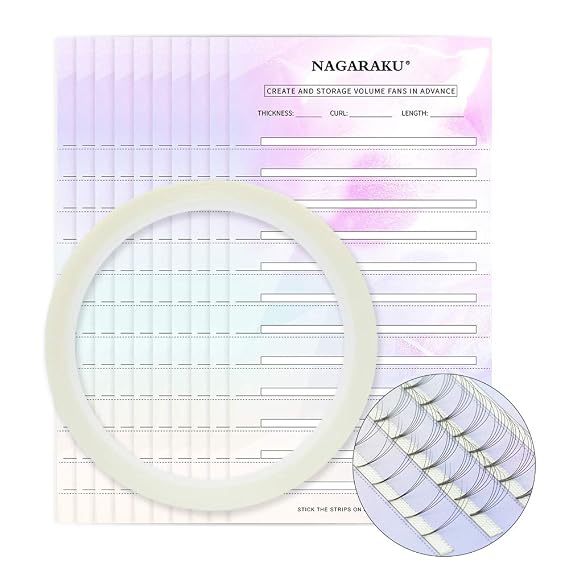 NAGARAKU Eyelash Extension Storage Card Premade Fans Volume Lash Storage 2mm Sticky Strip False Eyelashes Paper Card (20 Sheets with 1 Roll Tape)