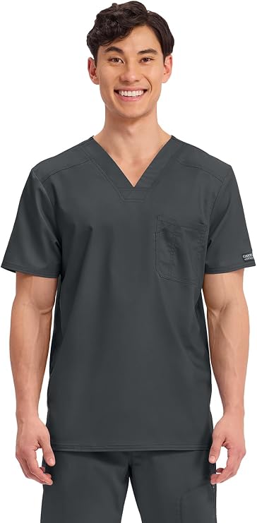 Cherokee Scrub for Men's Tuckable V-Neck Top with 1 Chest Pocket, Pen Slot, Ultra Soft, Durable, 2-Way Stretch Fabric- WW690 | Modern Relaxed Fit, Ultra-Soft 2-Way Stretch Fabric For All-Day Comfort, Side Vents, Knit Details, Durable Construction