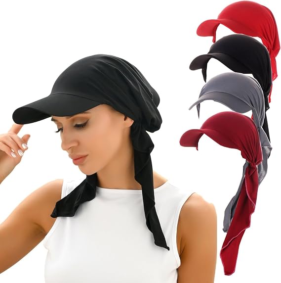 4 Pieces Womens Brim Bandana Scarf Cap Sun Visor with Elastic Basket Turban Headscarf Head Cover Scarf Wrap Beach Outdoor Hat