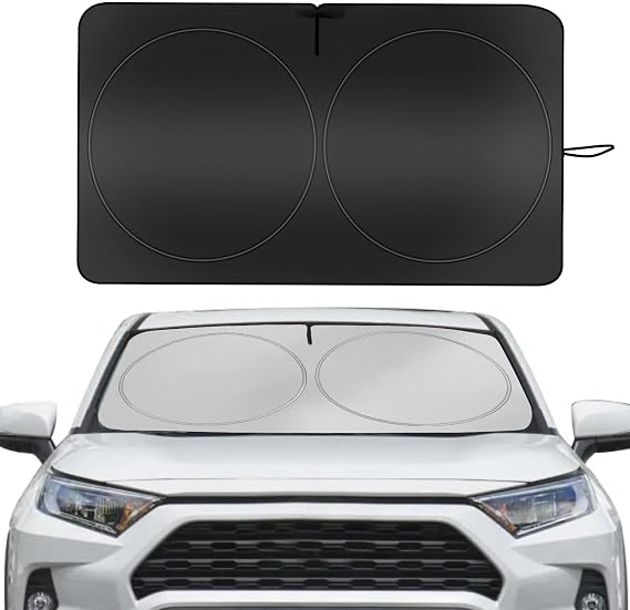 YUGUANG Car Windshield Sun Shade, Blocks Heat and Sun, Keep Cars Interior Cool, Foldable 240T Thickened Automotive Sunshade Cover for Car SUV Truck Front Windshield (59''x 31.5'')