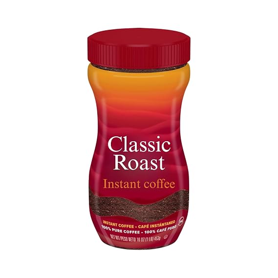 Instant Coffee Crystals Classic Roast, 16 oz Jar, Smooth Medium Roast Flavor, 100% Pure Coffee, Quick Dissolving Instant Coffee for Home Office Travel