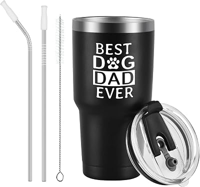 Qtencas Dad Gifts, Best Dog Dad Ever Stainless Steel Insulated Travel Tumbler, Fathers Day Gift for Dad to be New Dad Father Papa from Daughter Sons, Dog Dad Gifts, Dad Christmas Gifts30oz, Black