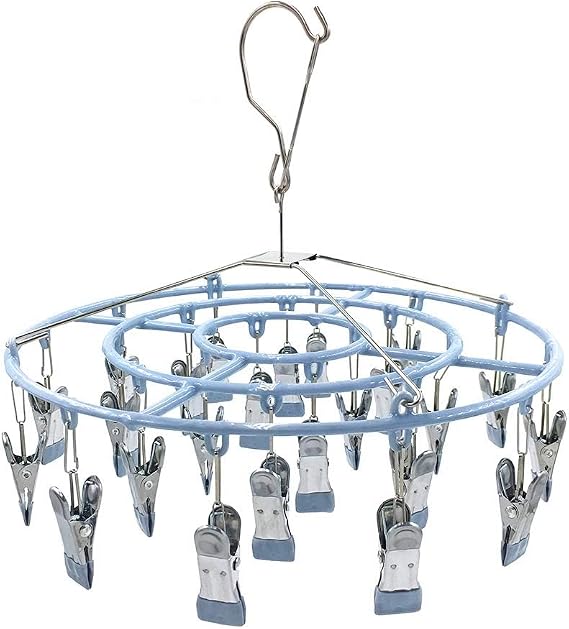 HSJH Stainless Steel Clothe Drying Rack Laundry Drip Hanger 24 Clip Metal Clothespins Round Underwear Lingerie Sock Hat Boot Large Heavy Duty Portable Indoor Outdoor Baby Wet and Dry Dryer (24 Round)