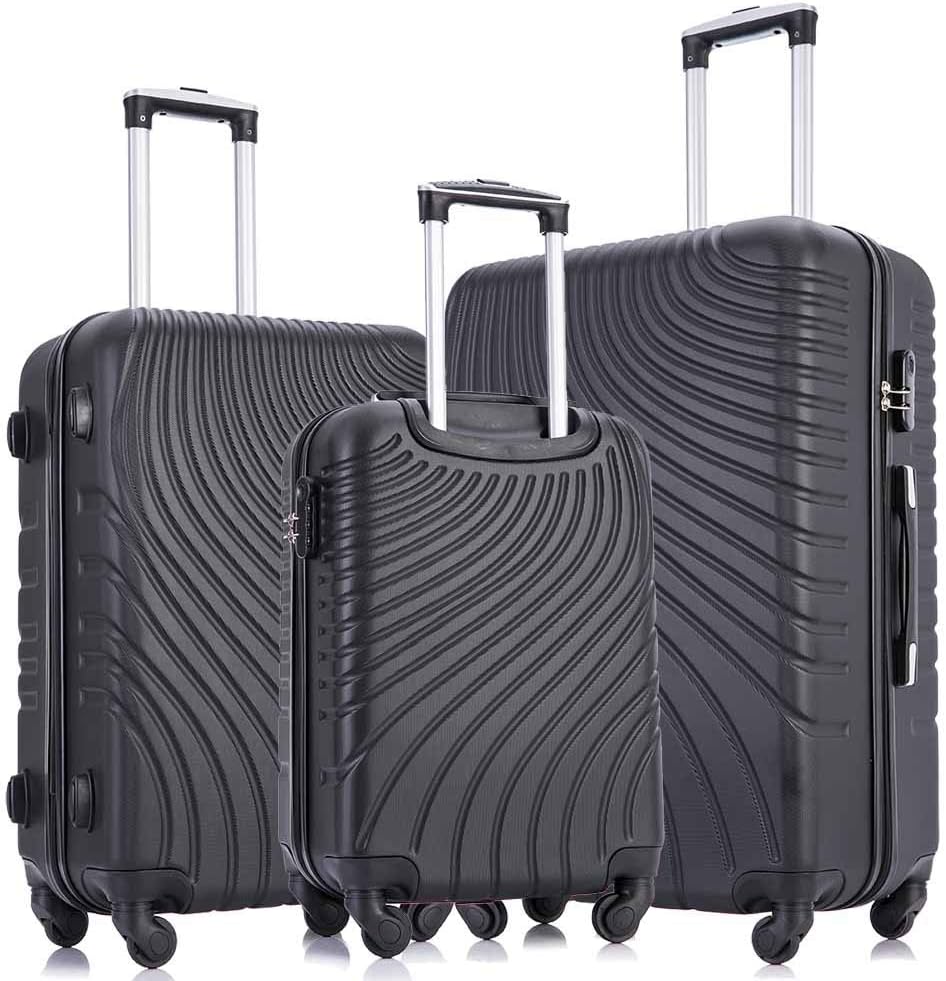 Apelila Fridtrip Carry On Luggage with Spinner Wheels Luggage Sets Travel Suitcase Hardshell Lightweight Black, 3 PCS