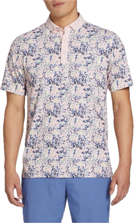 Walter Hagen Mens Performance 11 Garden Party Sweet Pink - Printed Short Sleeve Golf Polo, XXL