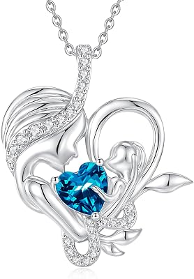 FANCIME Birthstone Mother & Child Heart Necklace - Tree of Life Pendant I Love You Mom Jewelry Gift for Mom, Grandmother, Wife, 162 Chain, Symbol of Love & Eternal Bond