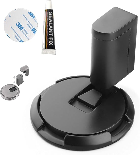 Mechanical Floor Door Stopper, Magnetic Door Locks - Punch-Free Silent Stop, Adjustable No Drilling With Adhesive (Black)
