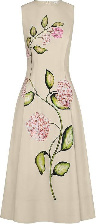 Porcelain Flower Cotton Poplin Sleeveless Dress