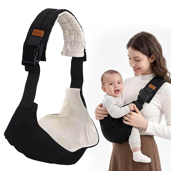 Baby Sling Carrier Dual Safety Buckles, Non-Slip Hip Seat | Thick Padded Shoulders, Adjustable Straps, Lightweight for Newborns & Toddlers 10-30 lbs (Black)