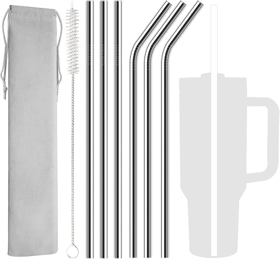 6 Pack Stainless Steel Straw Replacement 40 oz for Stanley Adventure Travel Tumbler, Reusable Straws with Cleaning Brush Compatible with Stanley 40oz Cup Tumbler