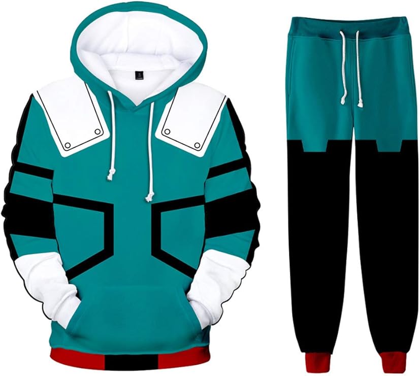Anime Cosplay Hoodie Sweatshirt Sweatpants Pullover Green Jacket Pants Set Battle Suit Outfit Halloween Cosplay Costume