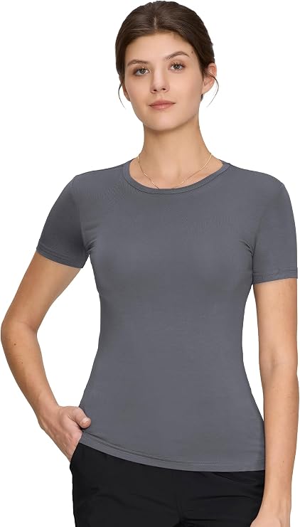 Women's Underscrubs Short Sleeve, Crew Neck Scrubs Tee | Silky Knit Feel, High Crew Neck, Base Tee for Scrubs, Under-Uniform Shirt, For Nurses, Clinics, Long Shifts, Workday Layer