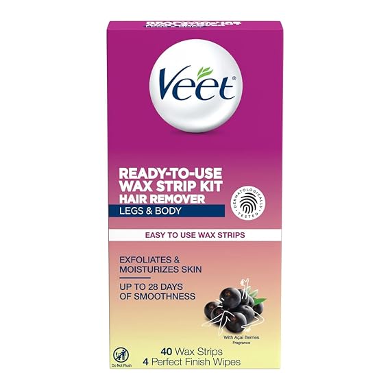 Veet Leg and Body Hair Remover Cold Wax Strips, 40 ct
