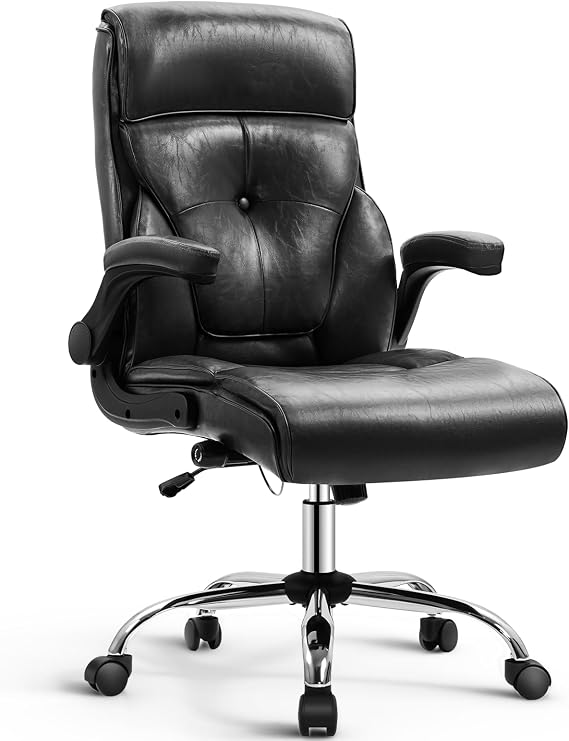Ergonomic Executive Office Chair with Adjustable Lumbar Support, PU Leather Swivel High Back Home and Office Comfort Computer Desk Chair for Adults, Black