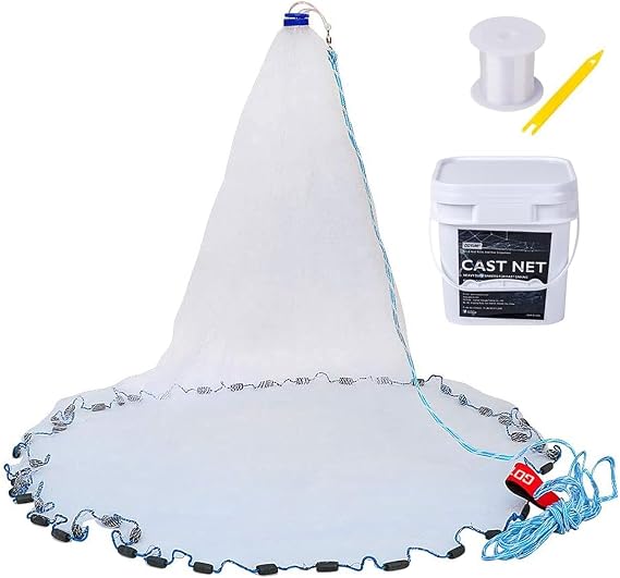 Goture American Fishing Cast Net 1/4in 3/8in Mesh Size 3ft-12ft Radius | Casting Net Freshwater Saltwater for Bait Fish Shrimp Trap, Throw Fishing Castnet, Includes Needle Shuttle, Storage Box