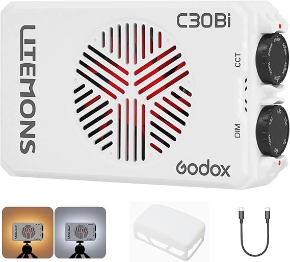 Godox Litemons C30Bi Bicolor LED Panel Light with Diffuser, 8610Lux 30W 2800K-6500K Camera Light with Silent Fan, TLCI96+ for Outdoor Photography Live Streaming Zoom Calls