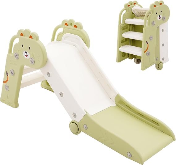 Kids Slide, Toddler First Slide for Indoor Outdoor, Space-Saving, Green