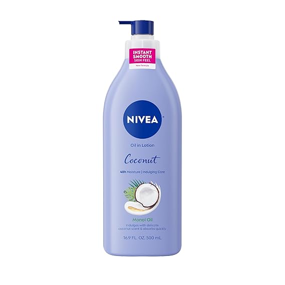 NIVEA Oil In Lotion Body Lotion, Coconut and Monoi Oil, 16.9 FL OZ | Coconut Scented Lotion Enriched with Manoi Oil, Instant Smooth Skin Feel, Fast-Absorbing, Non-Greasy, 48-Hour Moisturizer