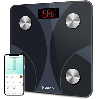 Etekcity Scale for Body Weight and Fat Percentage, FSA&HSA Eligible, Smart Digital LED Bathroom BMI Measurement, Accurate Bluetooth Weighing Machine, Body Composition Analyzer, Ash-black, 400lb