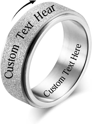 EBAT Personalized Anxiety Ring for Women Men Daughter, Spinning Jewelry Gift for Couple, Custom Fidget Spinner Rings, Stainless Steel Ring Engraved Customized Name, 6MM8MM, Size 4-12, Comfort Fit