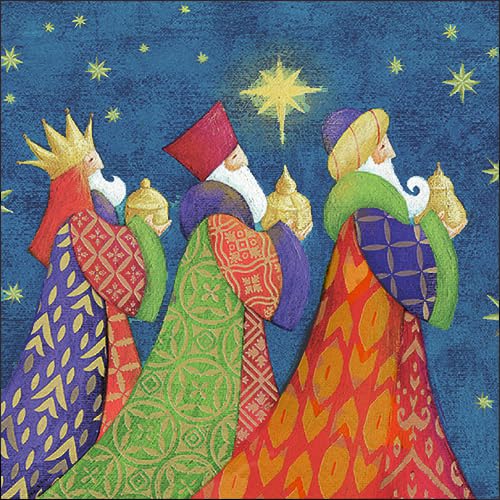 Set of TWO INDIVIDUAL Luncheon Size Paper Napkins - NOT PACKS - Design # 1787 - CHRISTMAS, THREE KINGS, WISEMEN - for Decoupage, Art, Craft, Party, Holiday, Wedding, Birthday, Mixed Media