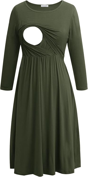 Smallshow Women's 3/4 Sleeve Maternity Nursing Dress for Breastfeeding