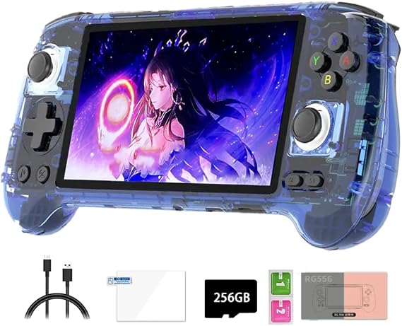 JOYARCH RG556 Retro Handheld Game Console with 8000 Games, 5.48" AMOLED Screen, Android 13, Unisoc T820, 8GB RAM, 256GB Storage, Blue