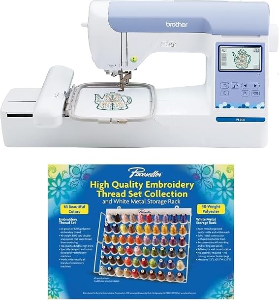 Brother PE900 Embroidery Machine with WLAN, and ETKS63 Pacesetter 63-Color Thread Set