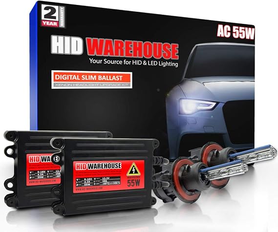 HIDWarehouse H13 Bi-Xenon 5K 55W AC Xenon Bundle - Xenon Headlight Bulb with Slim AC Ballast - 9008, 5000K Bright White - Xenon Bulbs - 1 Pair