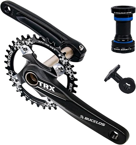 BUCKLOS 104 BCD 30T-38T Mountain Bike Crankset, Hollow Integrated 170MM | MTB Crank Set, Aluminum Alloy Crankset with Round Oval Narrow Wide Bike Chainring and Threaded Bottom Bracket 4 Bolts