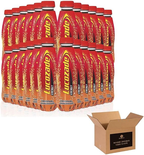 Energy Drink Bottles – Sparkling Glucose Energy Boost Flavoured Drinks – Classic Carbonated Refreshing Drink for Sports, Work, Study & Hydration (Lucozade Energy Orignal Bottles 380ml x 24Pack)