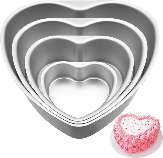 Aluminum Heart Shaped Cake Pans, 4 inch 6 inch 8 inch 10 inch Nonstick Baking Pan with Removable Bottom Cake Mold for Valentine's Day Wedding Birthday Anniversary, 4pcs