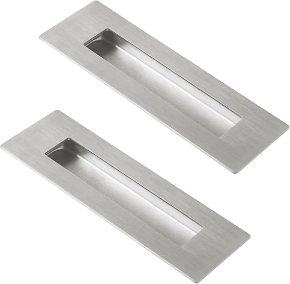 HOMOTEK 2 Pack 150mm Flush Sliding Closet Door Pulls, Recessed Finger Pulls for Sliding Barn Bypass Door Handles, Cabinet Drawer Rectangular Invisible Pull- Small Size 6 in,Brushed Steel