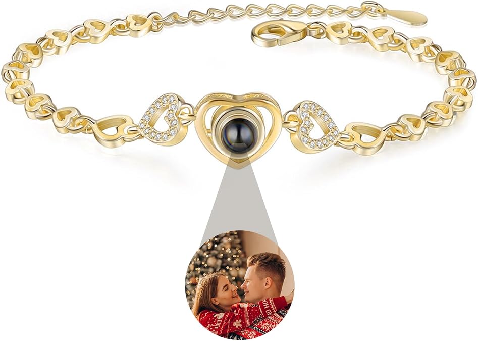 3UMeter Personalized Projection Bracelets for Women Custom Bracelet with Picture inside Photo Bracelet Personalized Memorial Jewelry Birthday Christmas Gifts for GF Wife Mom