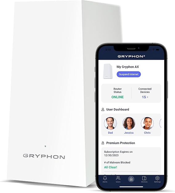 Gryphon AX Ultra-Fast Mesh WiFi 6 Parental Control Router Advanced Content Filters and Next-Gen Firewall - 4.3 Gbps Across 3,000 sq. ft. per Router for Multi-Device Households