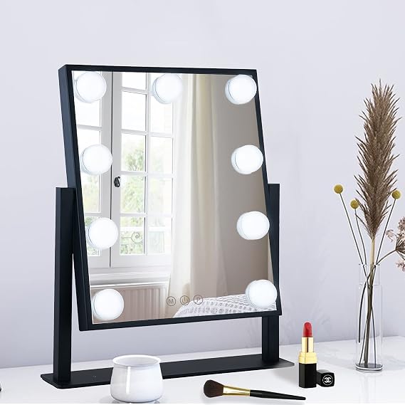 BWLLNI Vanity Mirror with Lights, Black Makeup Mirror with 9 LED Bulbs