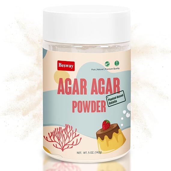 Besway Agar Agar Powder 5 oz, 100% Natural Red Algae, Gelatin Substitute, Vegan Halal Gluten-free, Non-GMO, Sugar-free, Unflavored Plant-based for Cooking Baking, Product of China