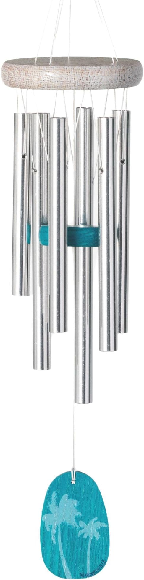 Woodstock Wind Chimes Margaritaville Palm Wind Chime Small (16") Silver and Blue Tropical Chimes for Outside Patio Porch Sunroom or Garden Decor