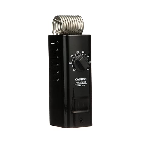 TPI Corporation CKTD110 Industrial Series Coil Capillary Thermostat, Single Pole, Heat/Cool, Wire Leads Connection, 40-110F Temperature Range, 22 Amps, Black