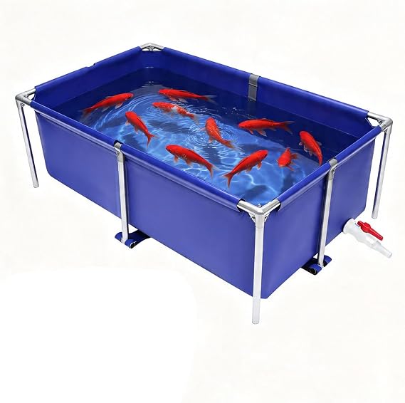 Canvas Fish Pond Above Ground, 120 Above Ground Fish Pond, Rectangular Goldfish Tank with Stainless Steel Frame & Drain Valve, Foldable Water Storage for Koi Goldfish Tank Breeding Indoor Outdoors