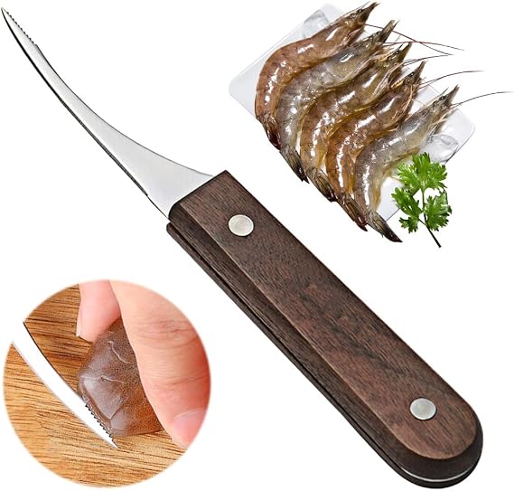 Vonty Shrimp Deveiner Tool, Stainless Steel Blade, Wooden Handle, 6.7 Inch