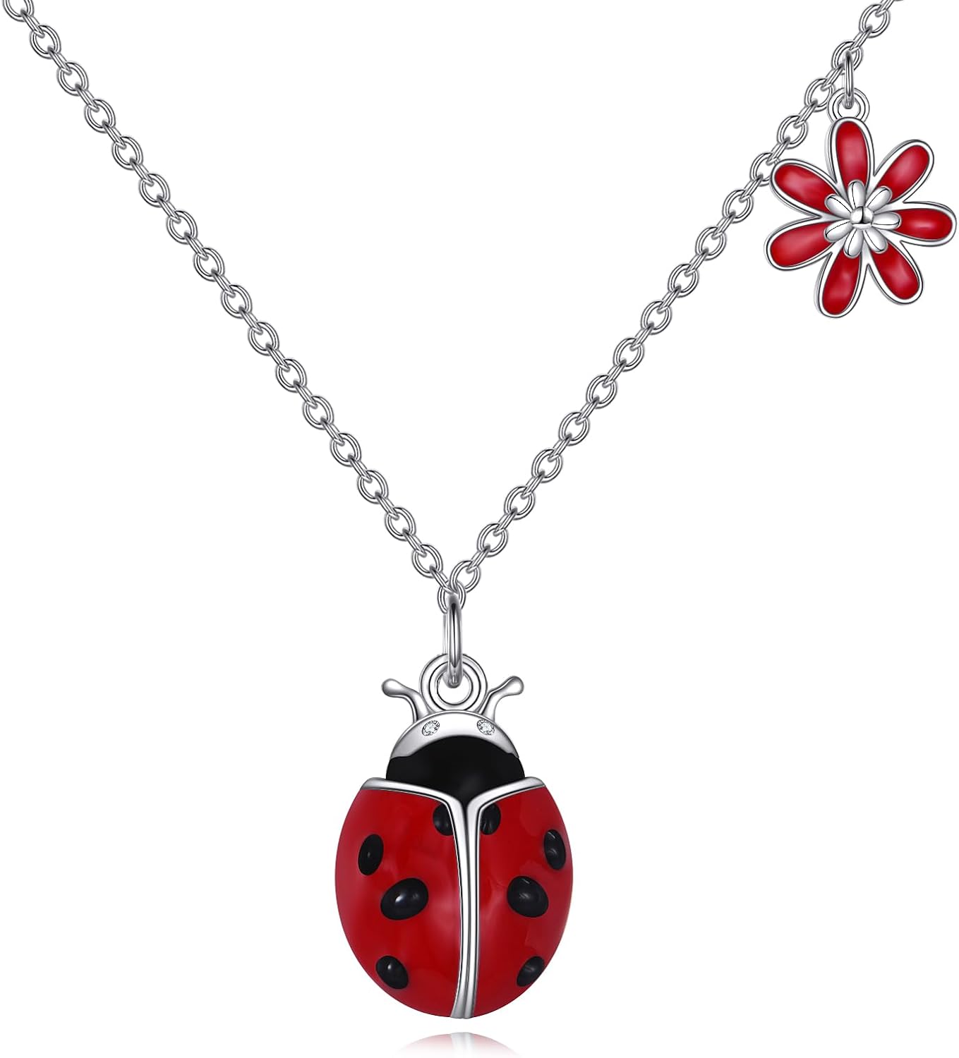 DAYLINLOVE Ladybug Necklace 925 Sterling Silver Daisy Pendant Necklace Animal Bug Ladybug Jewellery Gifts for Women Girls