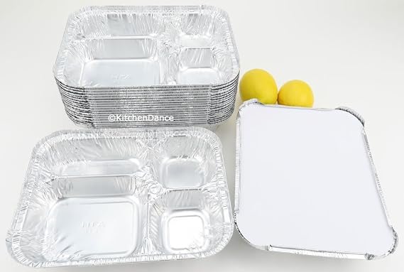 Disposable Aluminum 4 Compartment T.V Dinner Trays with Board Lid by Handi-Foil #4145L (10)
