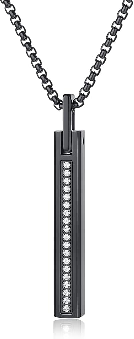 COAI CZ Paved Bar Pendant Necklace for Men, Stainless Steel Necklace for Men, 20-26" Box Chain
