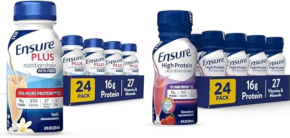 Ensure Plus Liquid Nutrition Shake with Fiber, 16 Grams of Protein & Ensure High Protein Nutritional Shake, 16g Protein, Meal Replacement Shakes