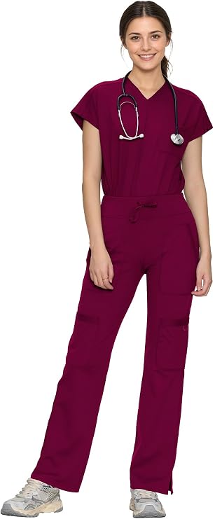 Scrubs for Women Set, V Neck Top & Straight Leg Pants