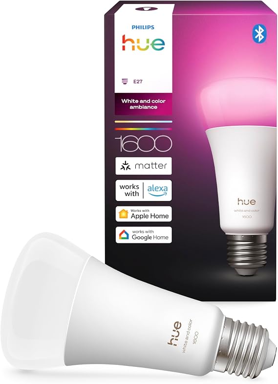 Philips Hue LED A67 lamba, beyaz ve renkli ambiyans, E27 duy, 11,8 W, tam spektrumlu ışık 1000 K-20000 K, 1600 lümen, kısılabilir, Alexa, Google Assistant ve Apple Home ile uyumlu, tekli paket [Enerji Sınıfı D]