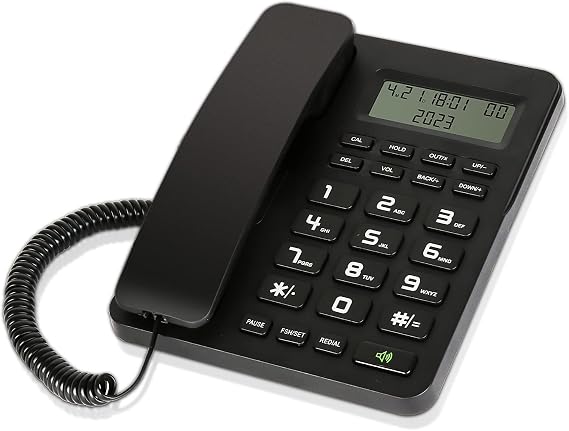 Corded Landline Telephone, Desk Corded Phones with DTMF/FSK Compatible Caller ID, Speakerphone, Volume Adjustable, Big Button Wall Mountable House Phone for Home, Office