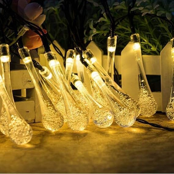 Solar Fairy Lights Outdoor, 6.5m 30LED LED LED Waterdrop Outdoor Fairy String Lights,Waterproof Raindrop Lamp for Tent Patio Tree Christmas Decoration (Warm White) [Energy Class A]