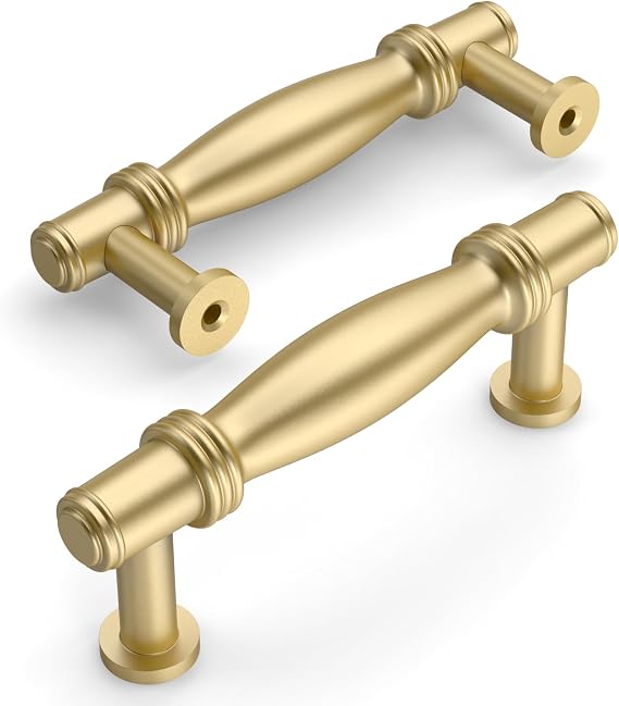 Amerdeco 10 Pack Brushed Gold Cabinet Pulls 3 Inch(76MM) Hole Centers Kitchen Cabinet Handle Hardware Kitchen Handles for Cabinets Cupboard Handles Drawer Pulls ZH0080
